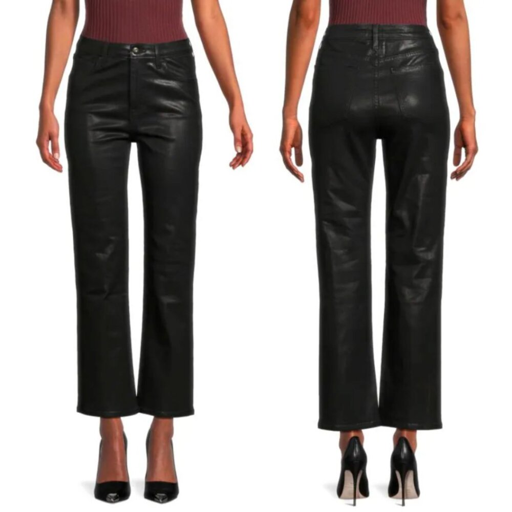 NWT Jonathan Simkhai Standard River High Rise Straight Coated Black Jeans 24